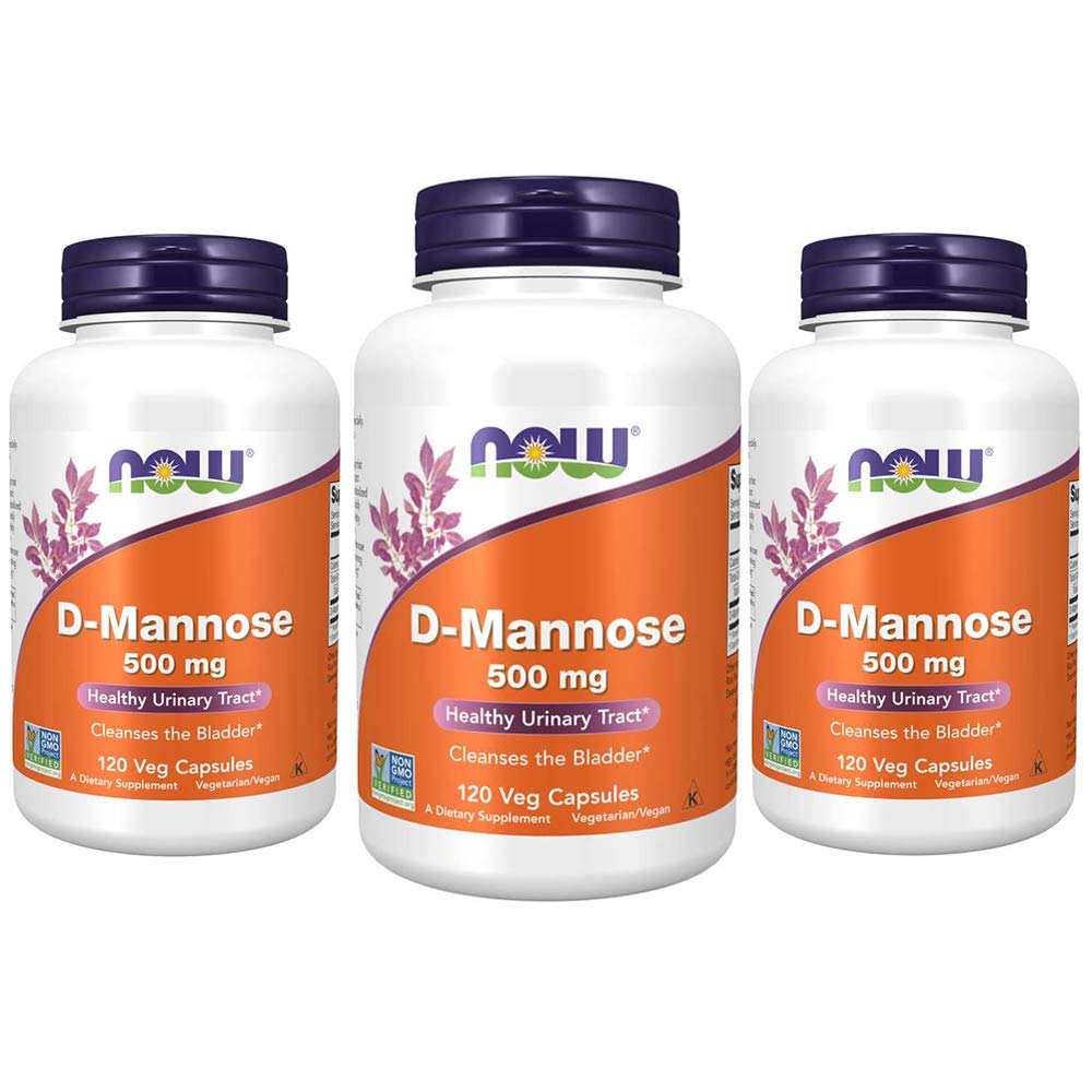 NOW Integratori alimentari, D-Mannose 500 mg, Progetto non OGM verificato, Tratto urinario sano*, 120 capsule di Veg (Pack of 3)