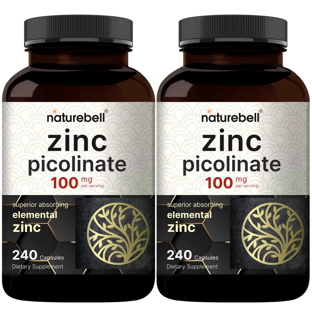 2 Confezione Resistenza massima Zinco 100mg, Zinco Integratore Picolinato, 480 Capsule, Vitamina di Zinco e Vitamine Immune per Funzione Enzima e Supporto Immune, Non OGM e Made in USA