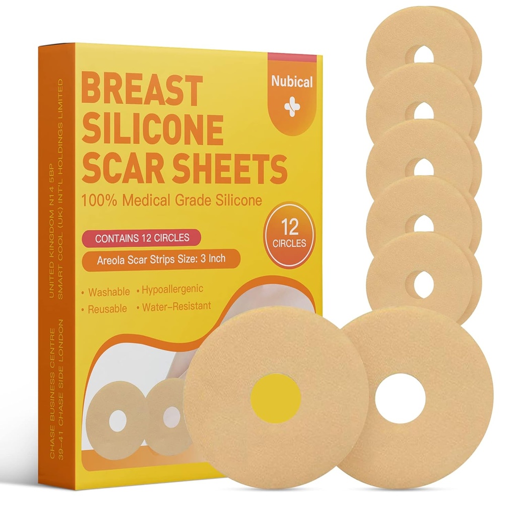 Fogli di sciarpa in silicone per il seno 12 Pack - Fogli di rimozione della cicatrice medica - Silicone Foglio di seno Post Surgery Forniture per il trattamento delle cicatrici - Areola Gel Circles (3 IN)