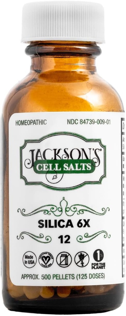 Jackson's #12 Cell Salt Silica 6X (500 Pellet Bottiglia) - Certificata Vegan, Lactose-Free Schuessler Tissue Salt Silicea 6X (Made in the USA)