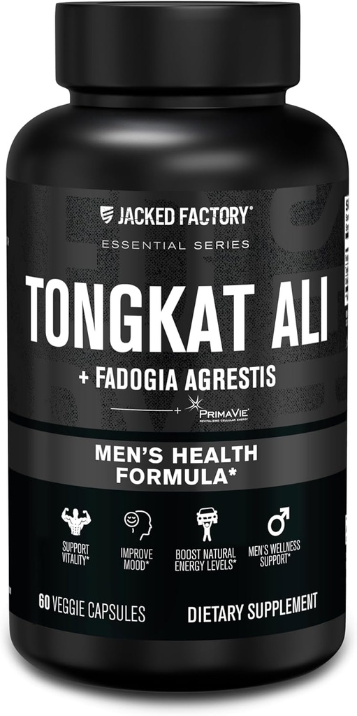 Jacked Factory Indonesian Tongkat Ali + Fadogia Agrestis - 200:1 Estrarre Longjack Tongkat Ali per gli uomini con Fadogia Agrestis 600mg & Primavie Shilajit per sostenere vitalità, energia, & Mood - 60 capsule