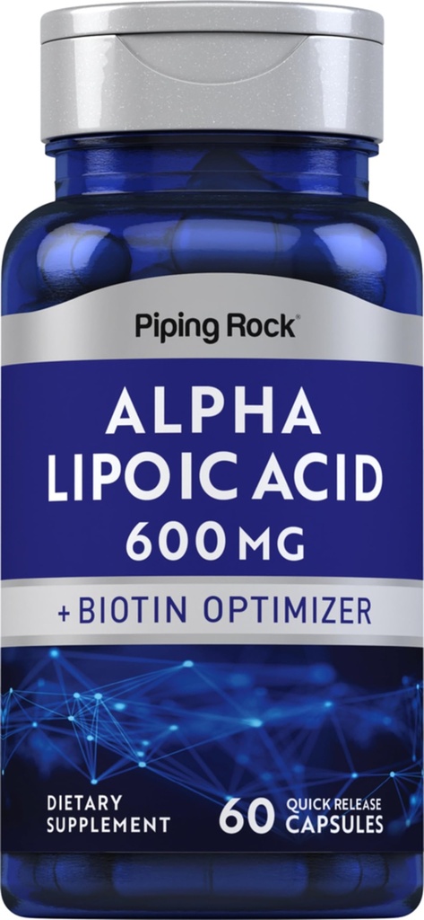 Piping Rock Alpha Lipoic Acid 600mg | ALA con Biotin Optimizer | 60 capsule | Non OGM, Gluten Free Supplement