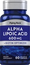 Piping Rock Alpha Lipoic Acid 600mg | ALA con Biotin Optimizer | 60 capsule | Non OGM, Gluten Free Supplement