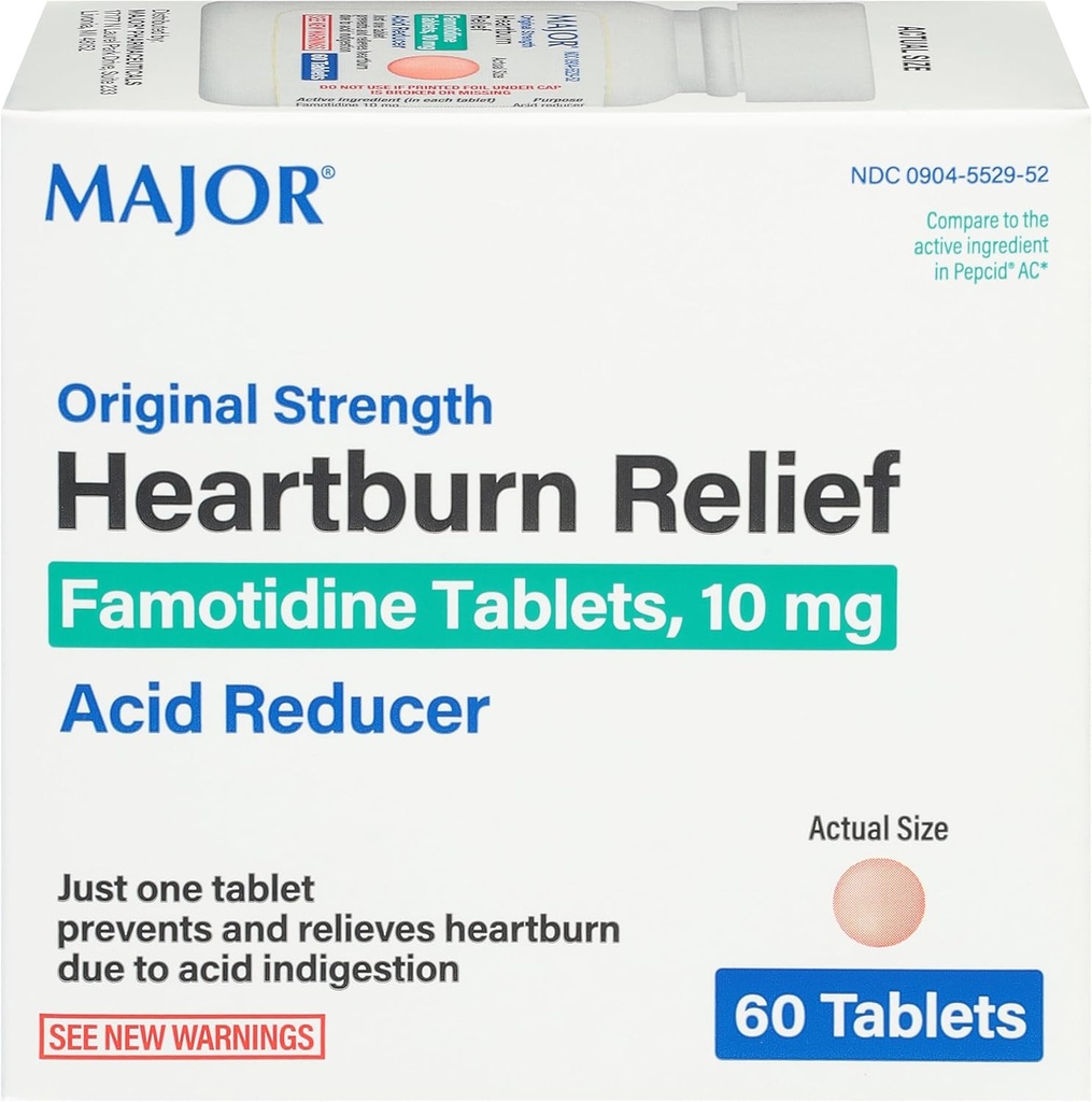 Rilievo di bruciore di rinforzo originale maggiore - compresse di Famotidina, 10 mg - Riduttore di acido - 60 compresse
