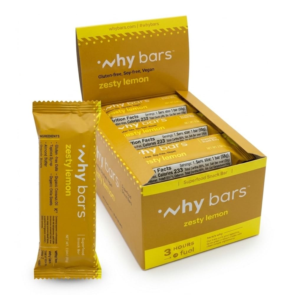 Perché barre, barre proteiche, limone Zesty, barre di oncia 2.04 (Pack of 12 barre proteiche) - Superfood Protein Bar, senza glutine, non OGM, organico, vegano, ingredienti semplici