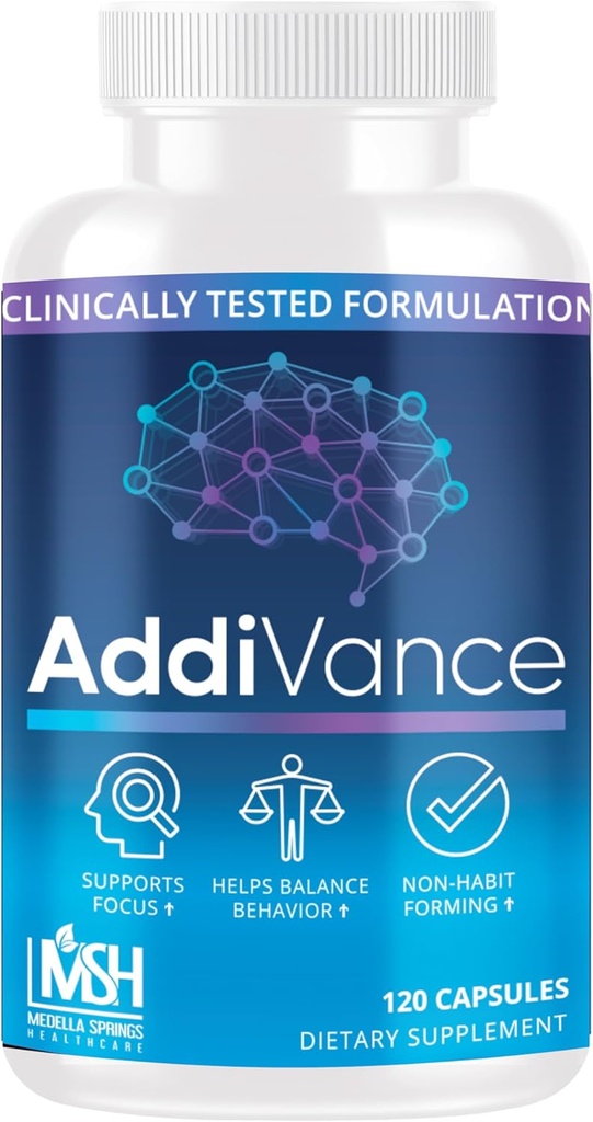 AddiVance 120 Caps - Integratore di supporto del cervello naturale per la messa a fuoco avanzata, la memoria, & Balanced Behavior - Integratore del cervello non abitudinario clinicamente provato - Formulato da professionisti medici