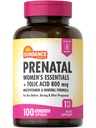Sundance Prenatal Multivitamin | con acido folico | 100 capsule di rilascio rapido | 800 mcg | Non-GMO, Gluten Supplemento gratuito per le donne
