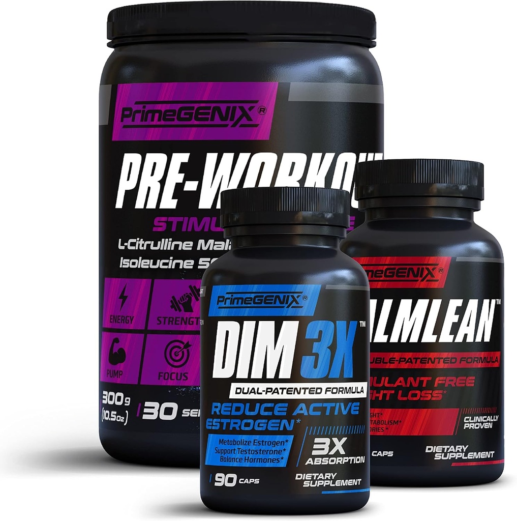 Dad BOD 2 Gym BOD Stack | DIM 3X, CalmLean & Stimulant Free Pre-Workout | Support Weight Los | Boost Energy | Made in USA