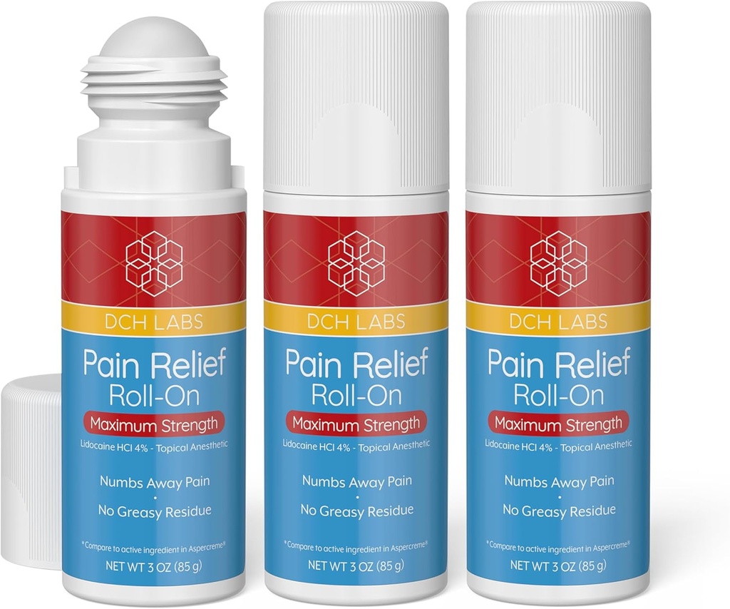 Rilievo di dolore di massima resistenza Roll-on, dimensione del valore di 3 oz, lidocaina 4%, dolore di noci Away, dolore di Nerve, (3 Pack)