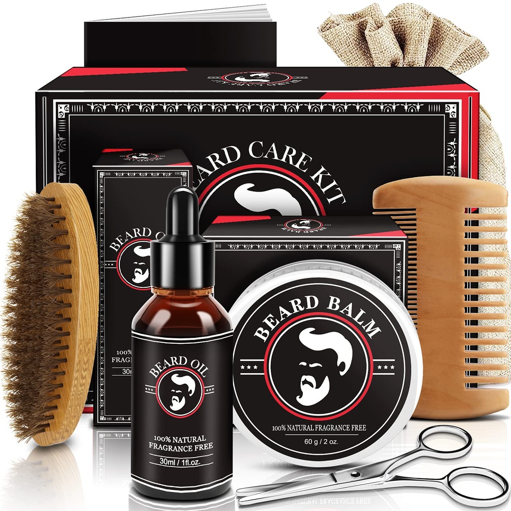 Regali di papà di giorno, Kit del cuscinetto per gli uomini, Crescita del cuscinetto e Kit di ginestra w/orso dell'olio della barba Cuscinetto del cuscinetto della spazzola del cuscinetto Forbici, Regali di compleanno per gli uomini Marito Lui nonno Ragazzo Fratello