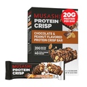 MUSASHI Protein Crisp Bar, 20g Protein, 4g Total Sugars, Chocolate & Peanut, Post Workout e Snack On The Go, 12 Pack of 2.1oz (60g) Bar