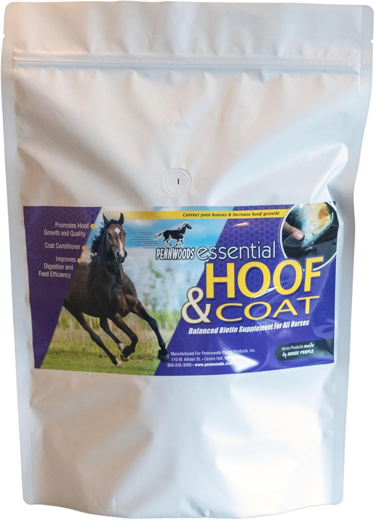 Pennwoods Essential Hoof & Coat - Integratore di cavalli con Biotin per una crescita ottimale dell'equino, Cappotto sano & Nutritional Balance, 4lb Bag