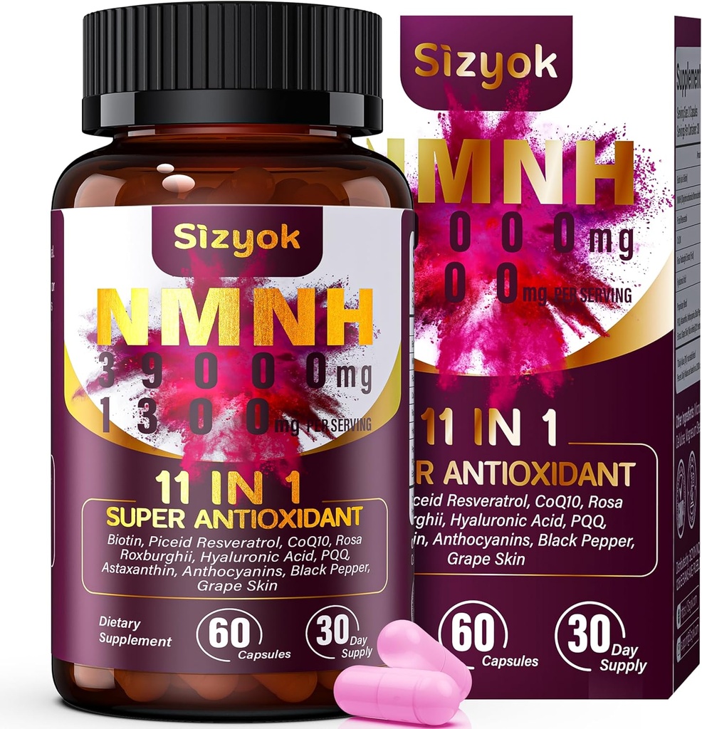 NMNH Supplemento (Dihydronicotinamide Mononucleotide) 600mg,NAD Integratore con Resveratrolo, CoQ10, Biotina e Acido Ialuronico | Support Energia cellulare, Metabolismo & Skin Wellness, 60 capsule,Pink