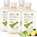 AloeCure USDA Organic Aloe Vera Juice Lemon Flavor - Fatto entro 12 ore di raccolto - Supplemento digestivo naturale per l'acidità di stomaco bilanciato - Sostegno Digestivo e Immune Salute, 4 Btls x 16.7oz