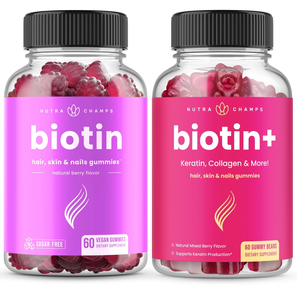 NutraChamps Bundle Biotin completo per capelli, pelle e unghie. Biotina e biotina+