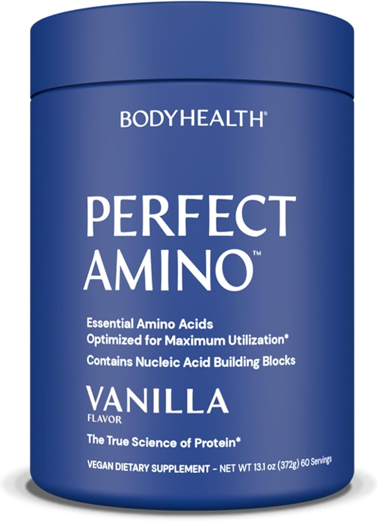 BodyHealth PerfectAmino Powder - BCAA e EAA Polvere per pre e post allenamento - Aminoacido Energy Drink per gli uomini e le donne per sostenere muscolare magra e recupero - Vanilla - 60 Serve