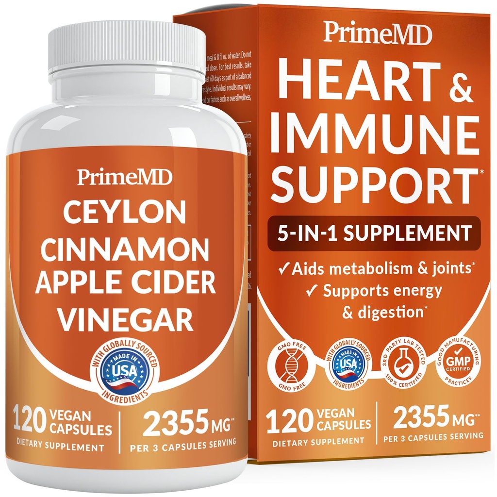 5 in-1 Ceylon Cinnamon Capsule 2355mg - Ceylon Cinnamon e Aceto di sidro di mele con curcuma, Panax Ginseng, Cinnamon e Bioperine, 120 ct