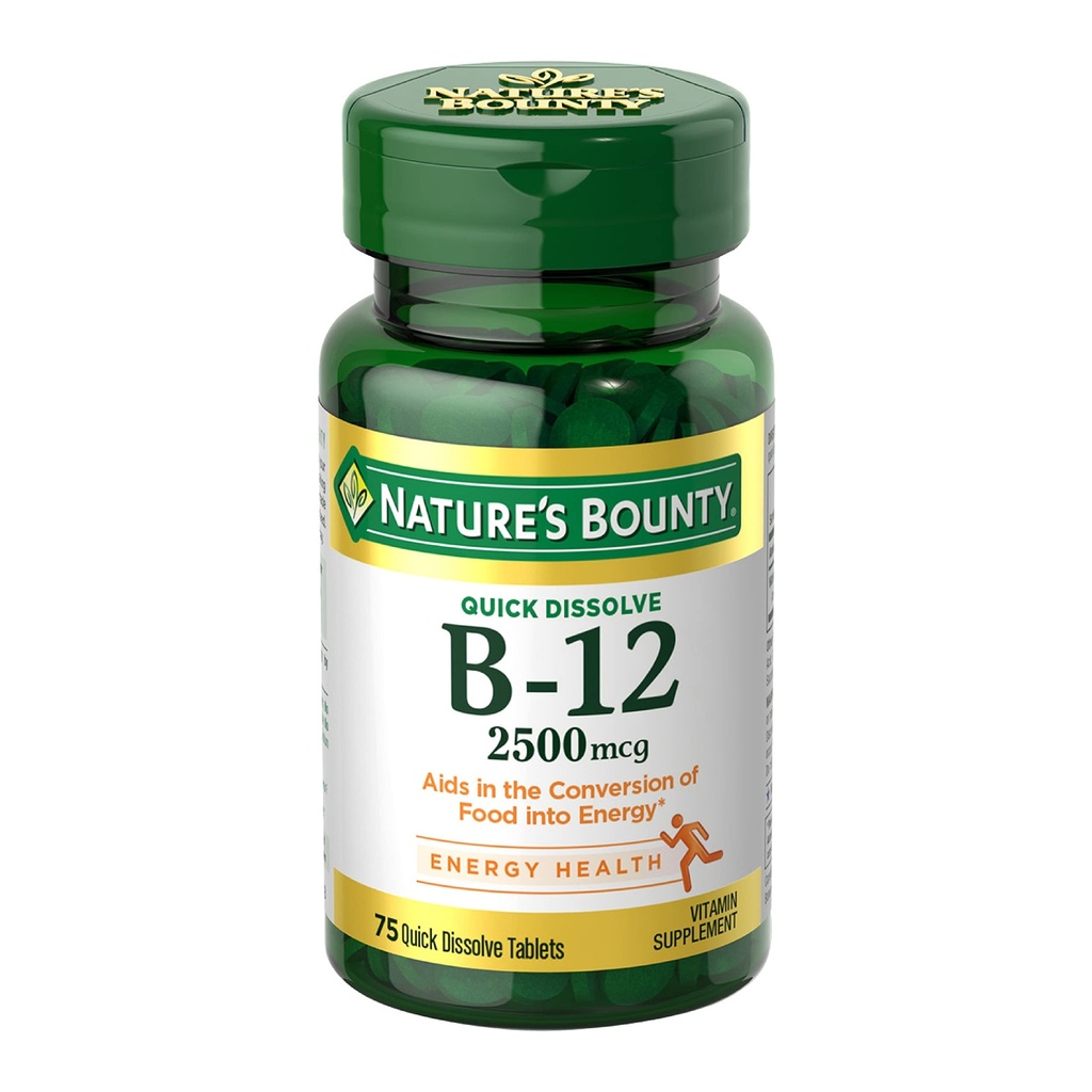 Vitamina B12 2500 mcg, Supporto per l’energia cellulare, Metabolismo energetico, Salute del sistema cardiaco e nervoso, 75 compresse di dissolve rapido