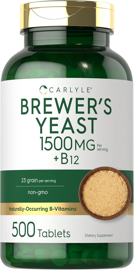 Carlyle Brewers Yeast Tablets con vitamina B12 | 1500mg | 500 Count | Non OGM & Integratore Vegetariano