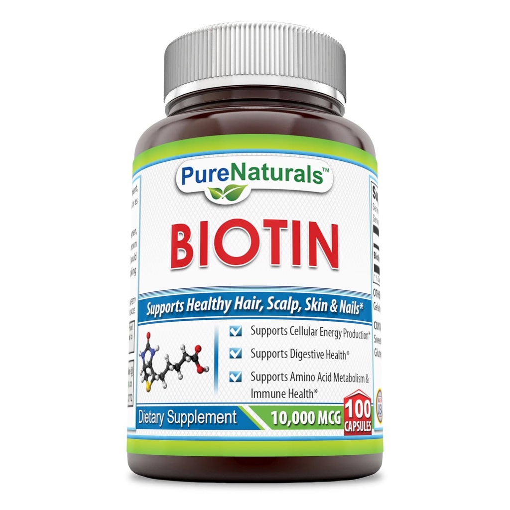 Pure Naturals Biotin 10.000 Mcg, 100 capsule- Supporta pelle sana & capelli – promuove la salute generale
