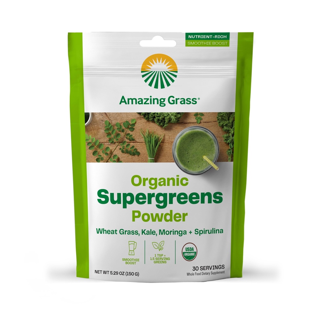 Stupefacente erba Super Greens Booster: Greens Powder Smoothie Mix con Spirulina, Moringa, erba di grano & Kale Smoothie Booster, clorofilla che fornisce verdi, 30 Servings