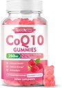 Zucchero-Free CoQ10 Gummies 250mg, Coenzyme Q10 Integratori Plus Omega-3, Vitamina B6 & Zinc, Alto assorbimento CoQ10 Supplemento per l'energia cellulare e il supporto antiossidante, Raspberry Flavor, Vegan 60Cts