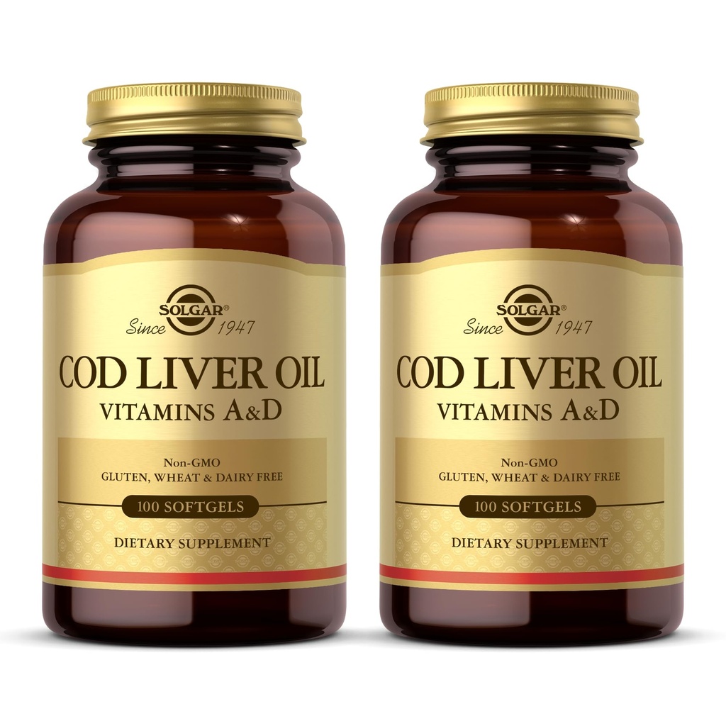 Solgar Cod Liver Oil - 100 Softgels - Fornisce Vitamine A & D - Non OGM, Gluten Free - 100 Serve