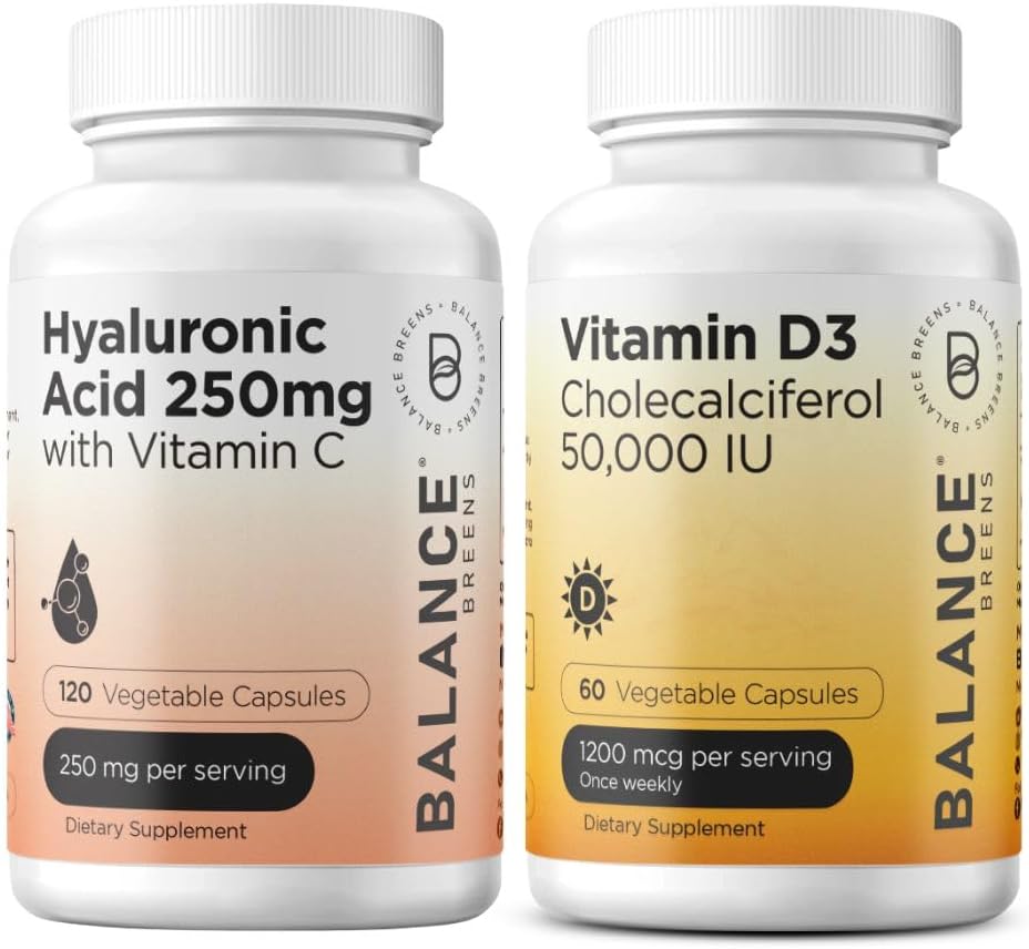Acido ialuronico puro Balancebreens 250mg con vitamina C 50mg + vitamina D3 50.000 IU Supplemento Combo