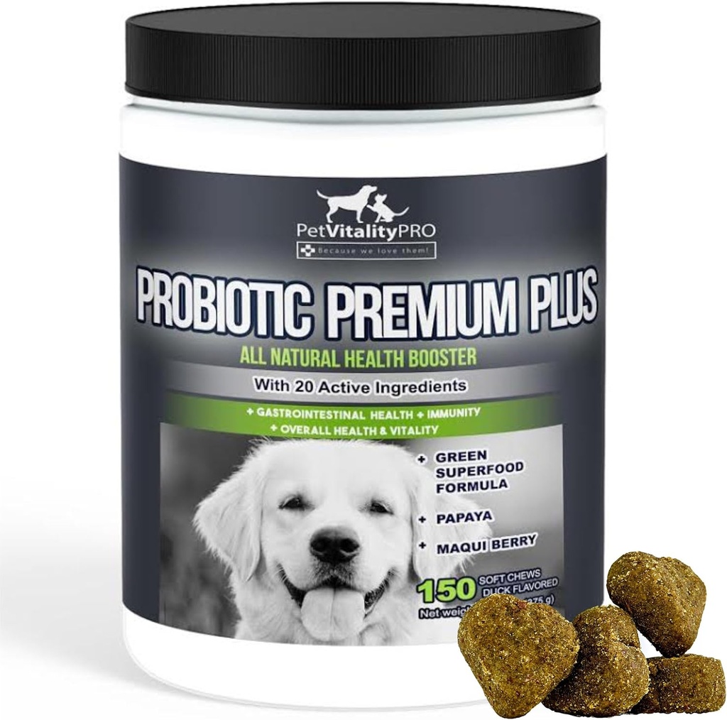 Probiotici per cani con enzimi digestivi naturali ● 4 Bill CFUs/2 Soft Chews ● Dog Diarrhea Upset Stomach Yeast Gas Bad Breath Immunity Allergies Skin Itching Hot Spots ● 150 Count