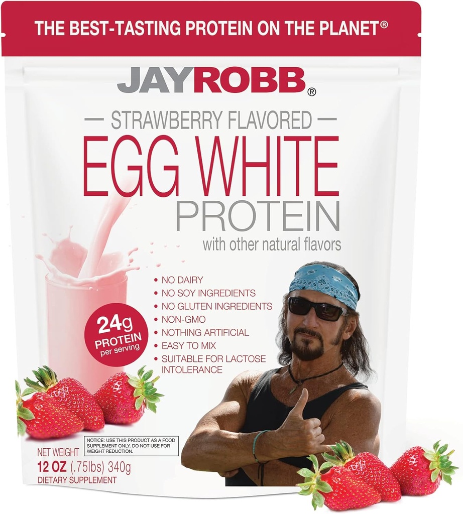 Jay Robb - Polvere di proteine bianche dell'uovo, Deliziosa, Fragola, 10 porzioni (12 oz)