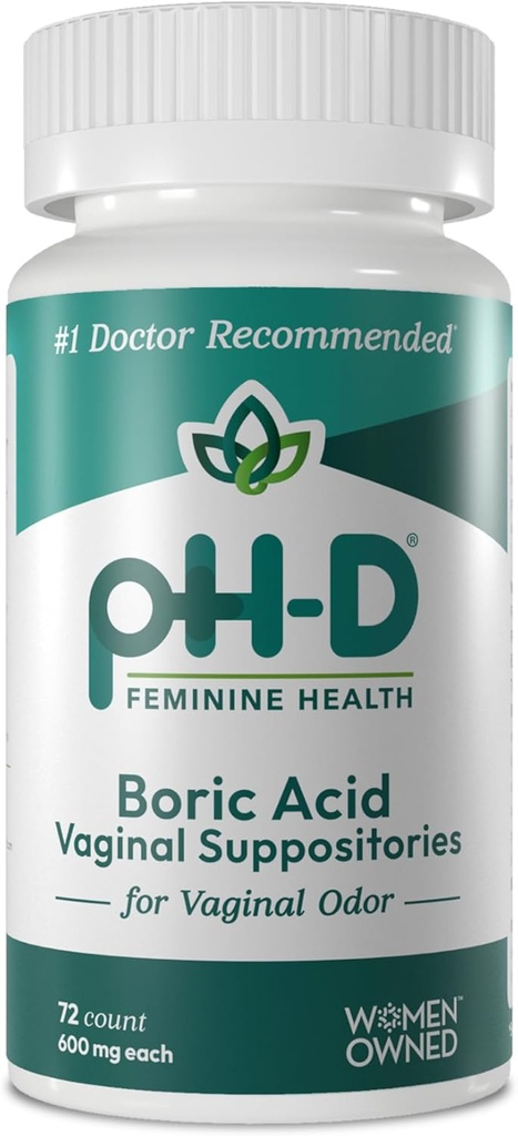 pH-D Feminine Health - 600 mg Suppositori di acido borico - Donna Owned - per uso di odori vaginali - 72 conteggio