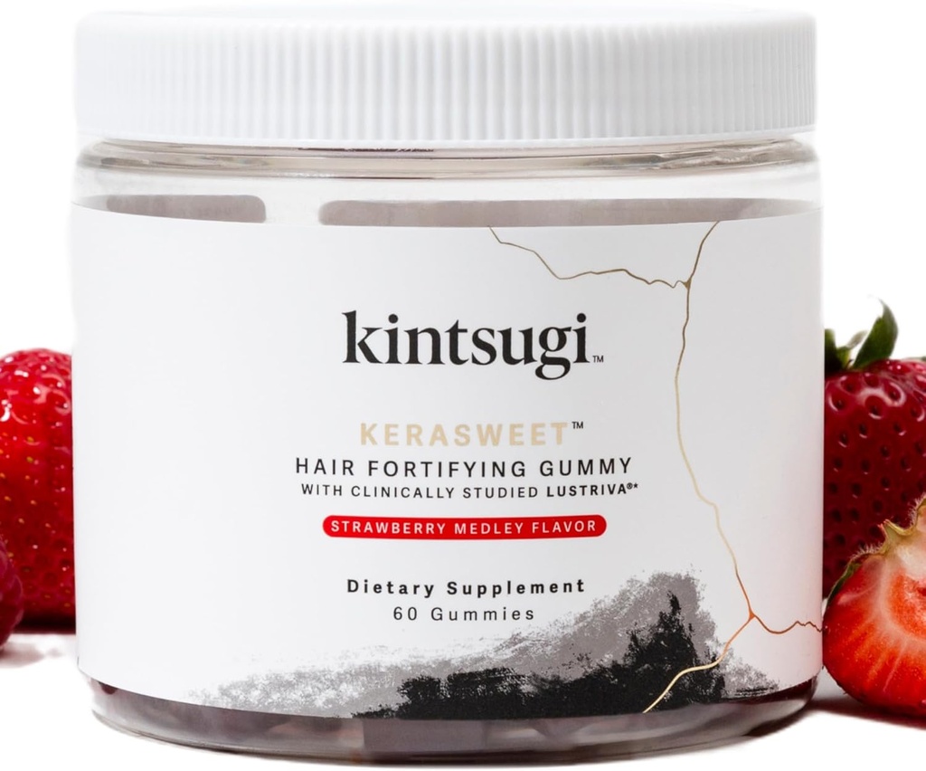 Kintsugi KeraSweet Hair Fortifying Gummy- Aiuto Combattere Segni di Aging Hair, Supplemento per Strong, Voluminous Strands- Supporti sani, Fuller Looking Hair w/ B12, Saw Palmetto, ACV (Strawberry, 60ct)