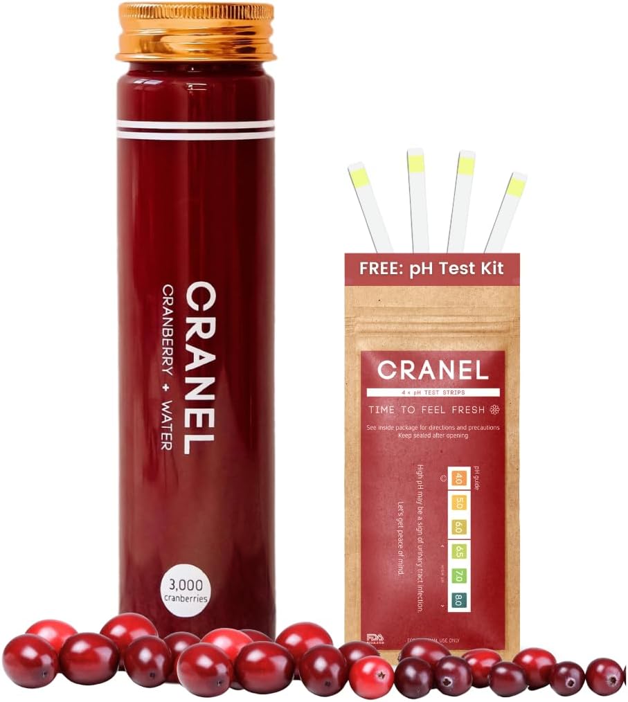 CRANEL Fast-Acting Cranberry Formula - Urinary Tract & Gut Support – (1 Settimana di alimentazione) + Kit di test di pH gratuito | 3.000 Cranberries, No Sugar, Vegan, Clinically Proven