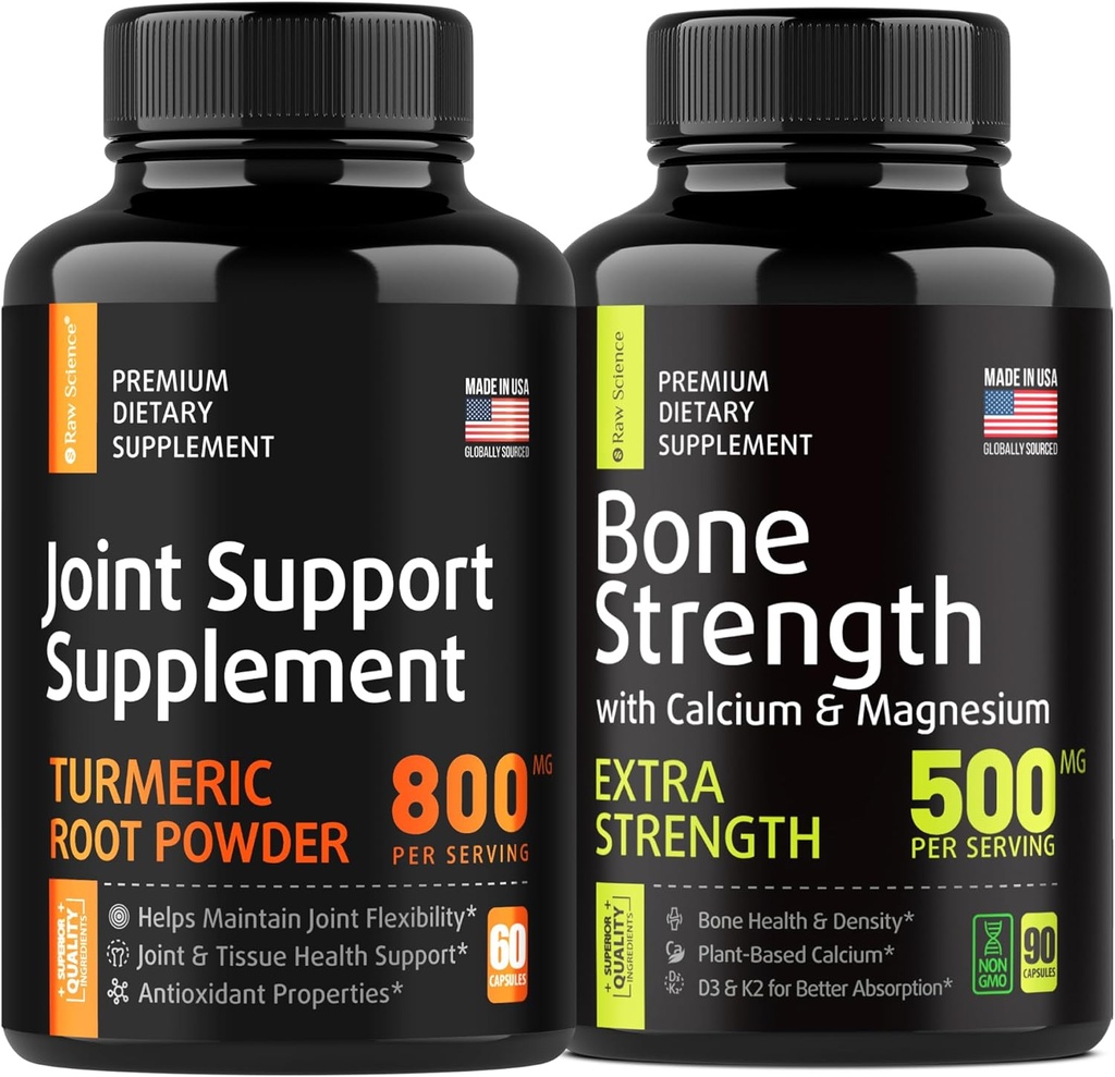 Bone e Joint Fortification - Joint & Knee Support Supplement, Bone Strength Supplements - Turmeric Glucosamine Chondroitin MSM 800mg 60pcs e Calcium Supplement 500mg 90pcs