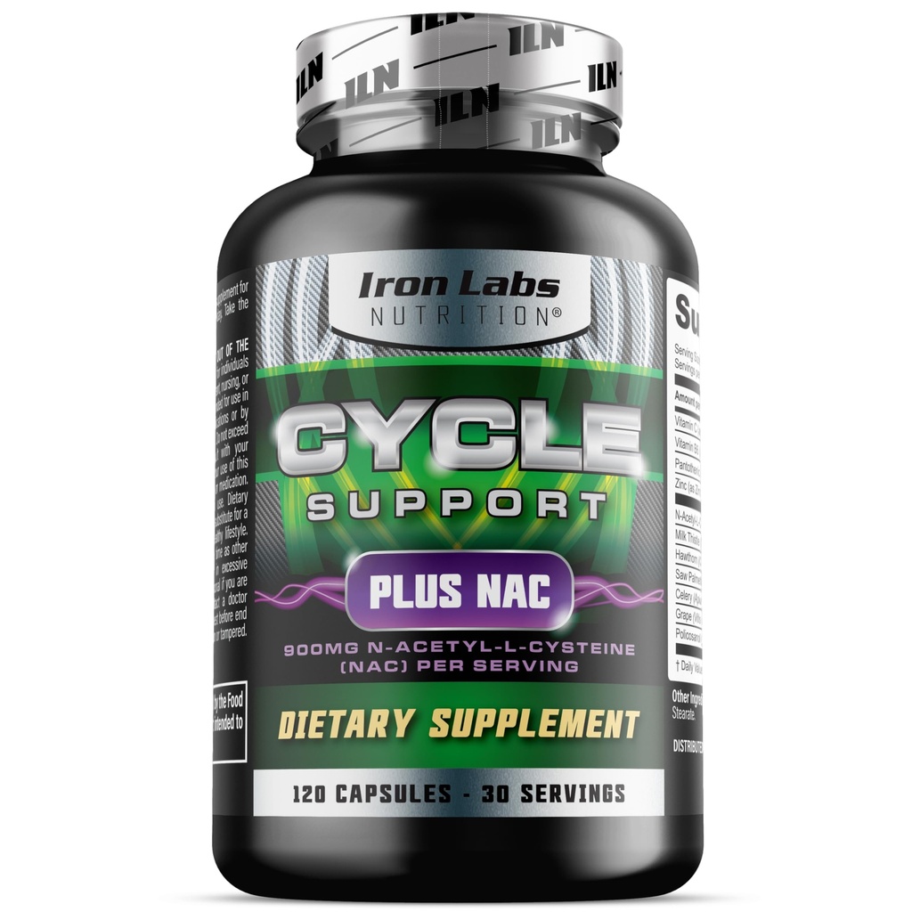 Iron Labs Nutrizione: Supporto Ciclo Plus NAC (N-Acetyl-L-Cysteine) - Supplemento di supporto per reni e fegato - Supplementi di supporto per ciclo per gli uomini - N Acetyl L Cysteine and Milk Thistle (120 capsule)