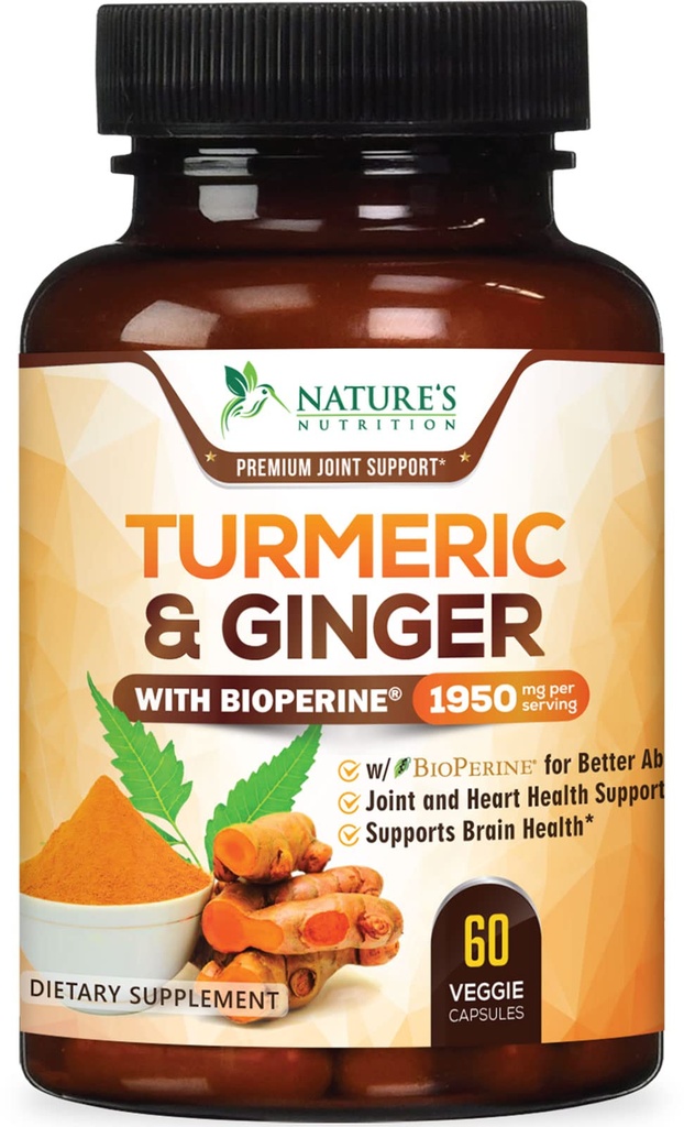 curcumina curcuma curcuma supplemento 1950mg - 95% Curcuminoidi con curcuma e zenzero organico, BioPerine pepe nero per migliore assorbimento, naturale Vegan Joint Support, Non-GMO, imbottigliato negli Stati Uniti - 60 capsule