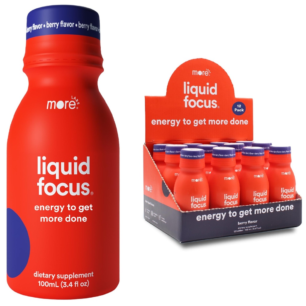 Più Labs Liquid Focus, Nootropic Smart Drink con Potenti Antiossidanti & Erbe adaptogene per Energia e Concentrazione, 150mg Caffeina (Pacchetto di 12)