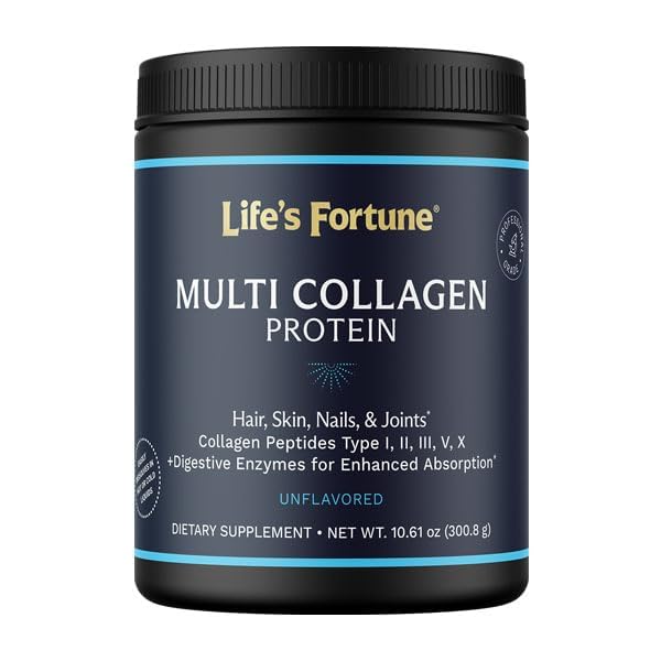 Multi Collagen Peptides tipi I, II, III, V & X Hydrolyzed Protein Powder – Grass-Fed, Blend with Digestive Enzyme – per pelle, capelli, unghie, articolazioni & salute del fegato, non aromatizzato