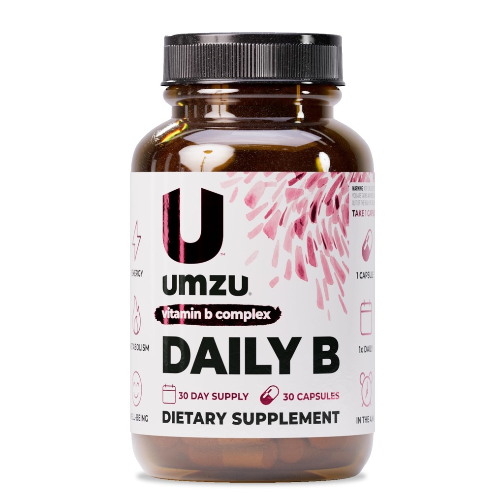 UMZU Daily B | 100% Complete Vitamin B Complex con B1, B2, B3, B5, B6, B7, B9 & B12 con acido folico | Supporta la produzione di energia naturale &Cognitive Function Well (30 giorni di alimentazione | 30 capsule)