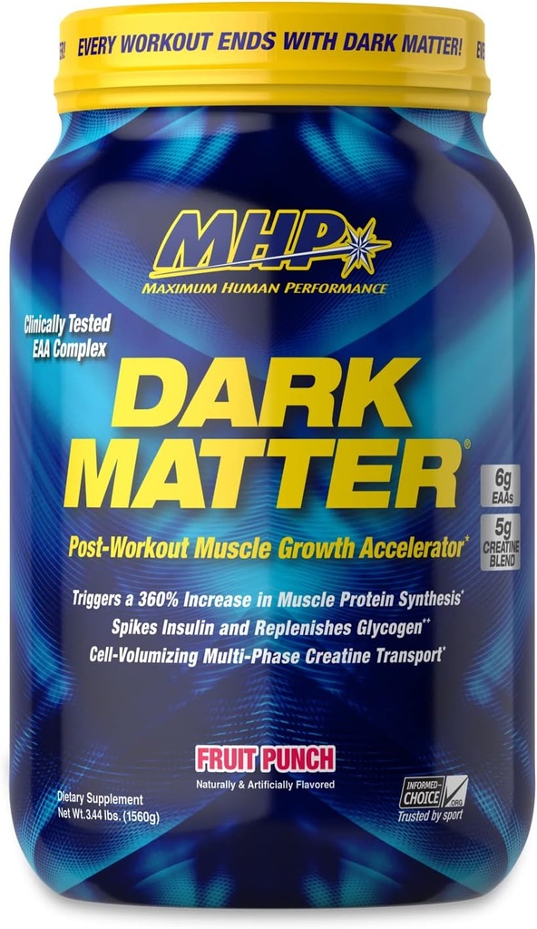 MHP Dark Matter Post Workout, Recovery Accelerator, w/Multi Phase Creatine, Waxy Maize Carbohydrate, 6g EAA, Fruit Punch, 20 Servings, 55 Oz