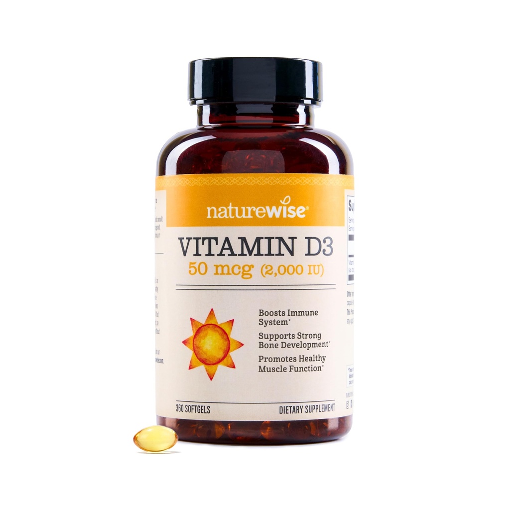 NatureWise Vitamin D3 2000iu (50 mcg) 1-anno di alimentazione per il supporto immunitario, la funzione muscolare sana, e la salute di ossa - Non-OGM, senza glutine in olio extra vergine di oliva biologico, (Mini Softgel), 360 conte