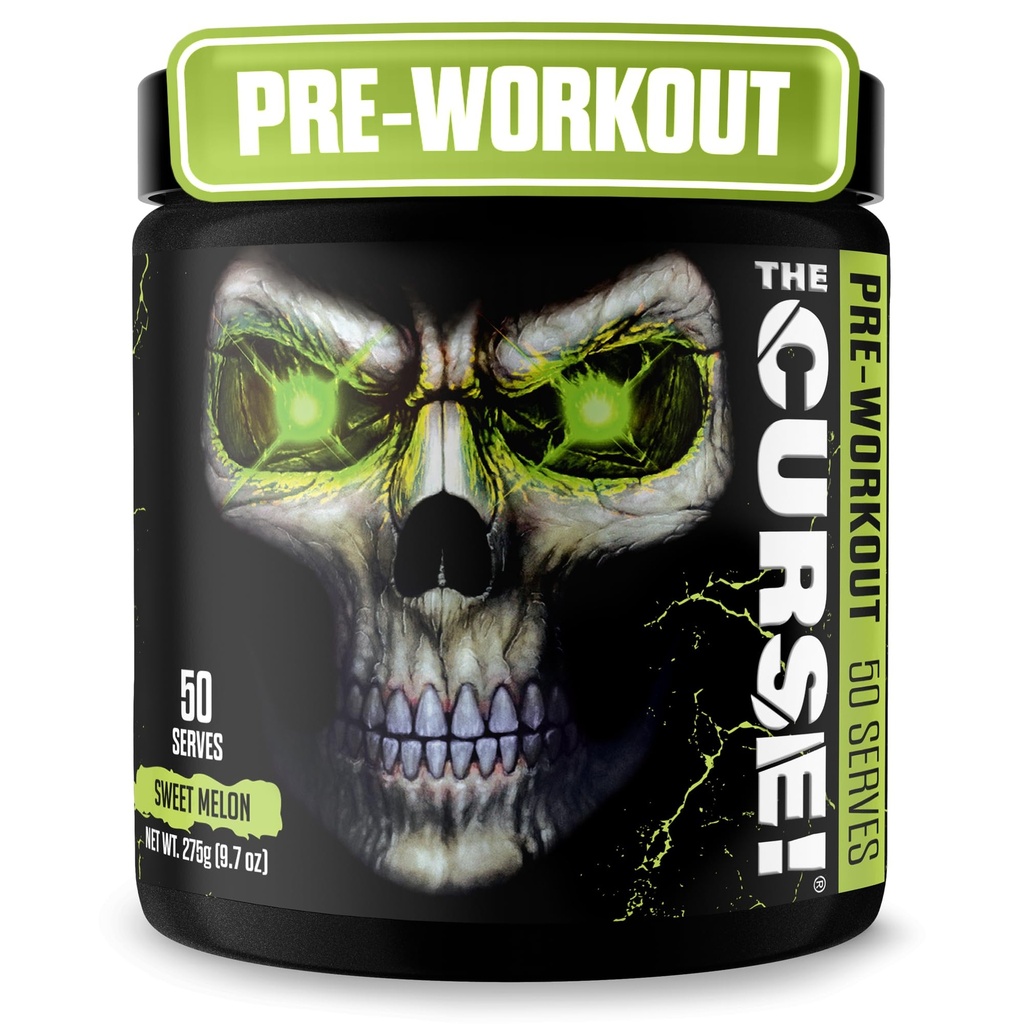 JNX SPORTS The Curse! Pre polvere di allenamento per uomini e donne, caffeina, Beta-Alanina, Creatina, L-Citrullina, 50 Serve, Dolce Melon Flavor – Boost Energy, Forza & Focus