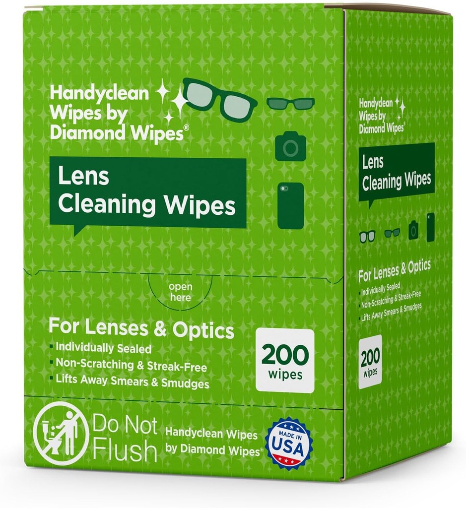 Wipes di pulizia della lente pre-monitiva HandyClean, Wipes di occhiali, Wipes dello schermo, 200 ct di 6 x 5 pollici