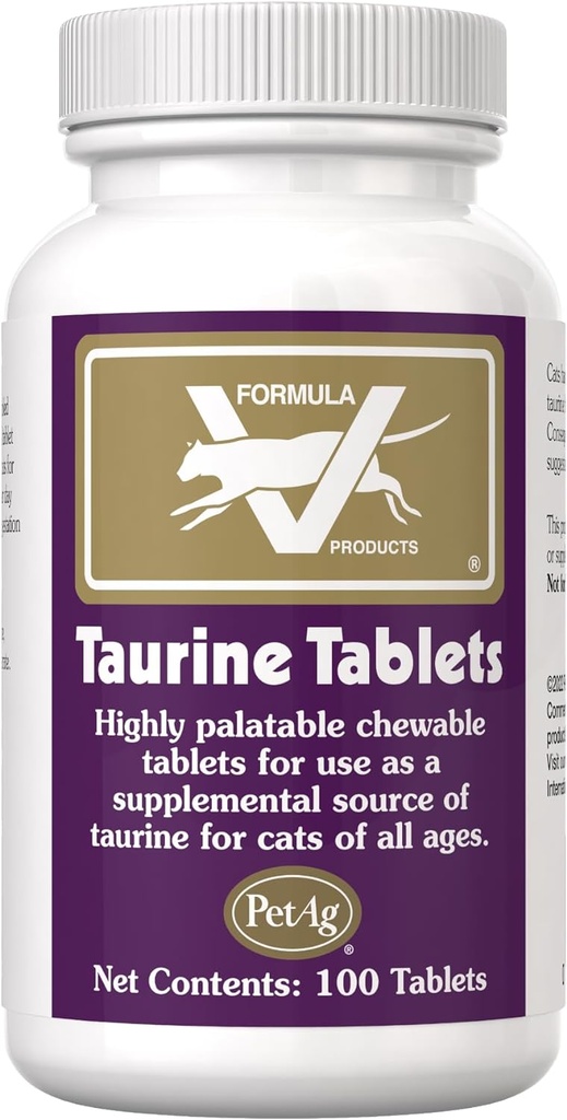 PetAg Taurina Tablets per gatti - 100 compresse - Daily-Use, Chewable Supplement per gatti di tutte le età