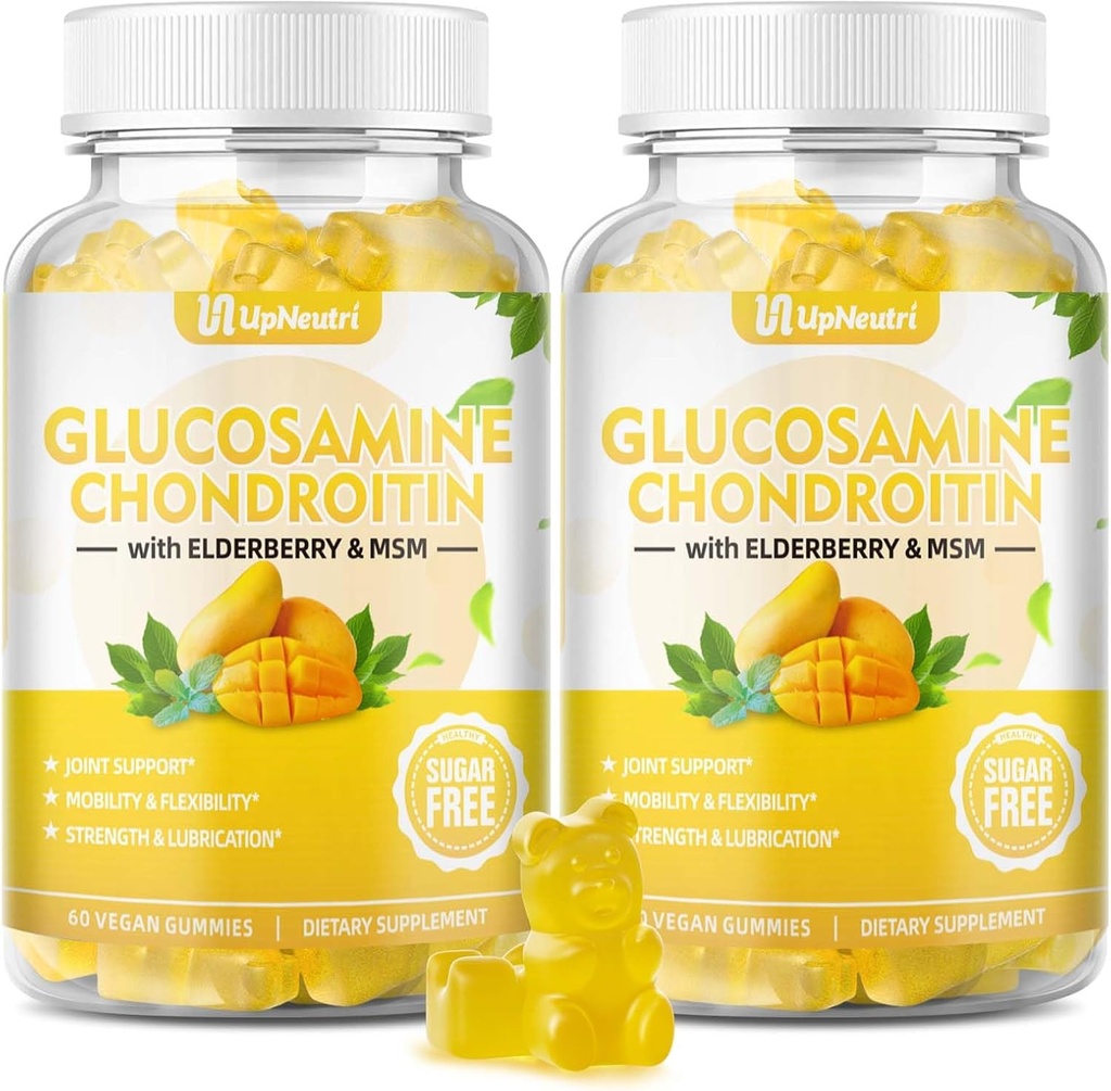 Zucchero Senza Glucosamina Condroitin Gummies, Extra Forza 1500mg Glucosamina con Condroitina MSM & Elderberry & Turmeric, Supporto Congiunto Integratore per Uomini & Donne Spostare Salute Giunta Gratuita