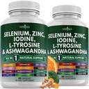 NUOVA AGE Selenio, Zinco, Iodio, L Tyrosine, Ashwagandha - Supplemento per donne e uomini con vescica, curcuma, silice Kelp, Schisandra - 120 Conte