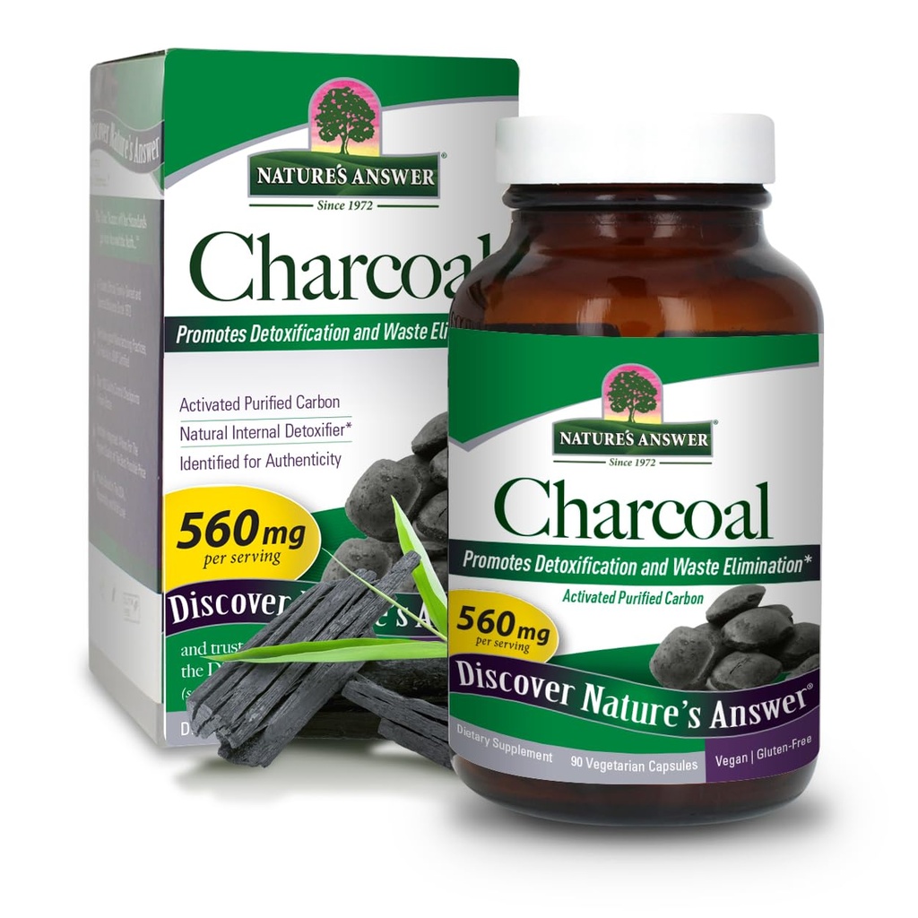 La risposta della natura ha attivato il carbone 90-Capsules | promuove naturalmente la disintossicazione e l'eliminazione dei rifiuti | Vegan, Gluten & Alcohol-Free, No Preservatives | Single Count
