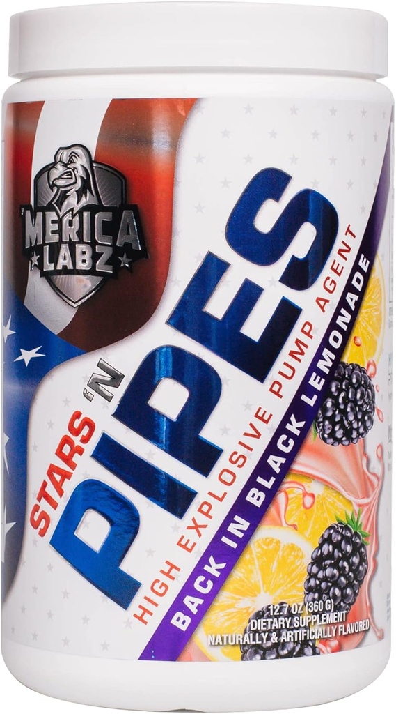 'Merica Labz Stars 'N Pipes High Explosive Pump Agent, Stimulant-Free, 6G di L-Citrulline, 20 Servings (Torna nella Limonata Nera)