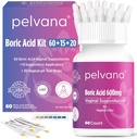 Assortimenti di acido borico del Pelvana per le donne 60 + 15 Applicatori + 20 strisce di prova del pH = 95 pezzi Kit per l'odore vaginale - Laboratorio di terze parti testato e fatto negli Stati Uniti