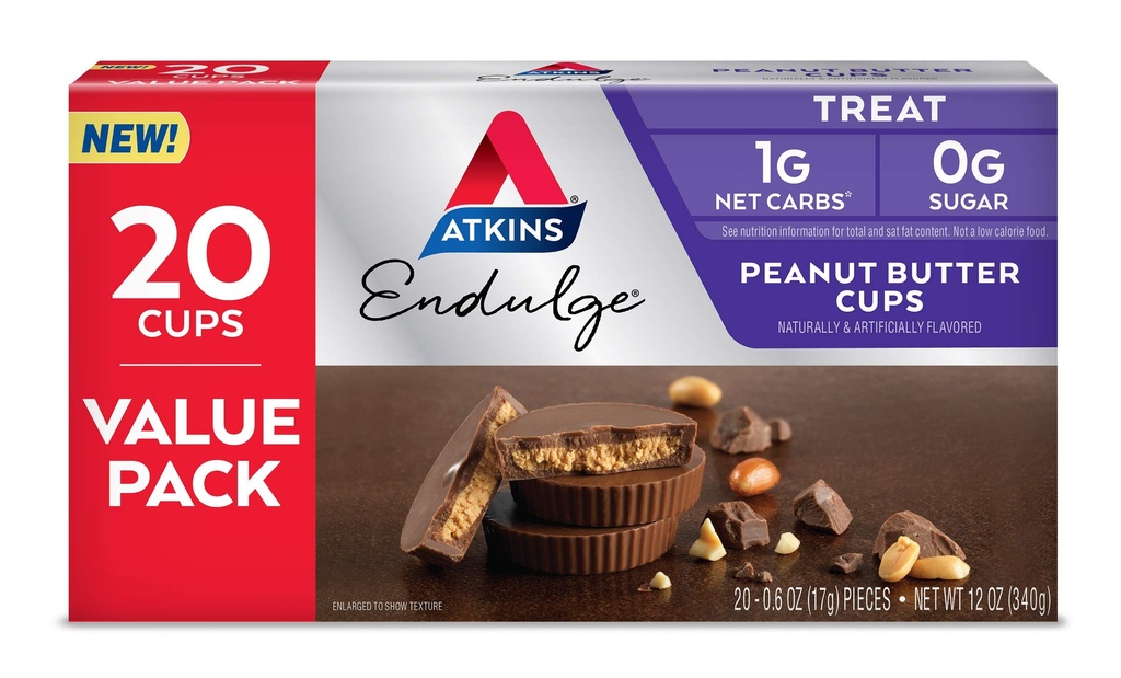 Tazze di burro di arachidi Atkins Endulge, Dessert Favorite, Carbo basso, 0g Zucchero, 20 Conte